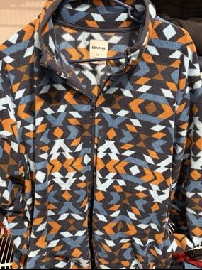 Sonoma Fleece Jacket in Blue, Orange & Gray Geometric Print